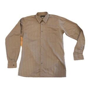 Sulka Shirt Mens 15.5 Medium Brown Stripe Made In Italy Dress Shirt Long Sleeve